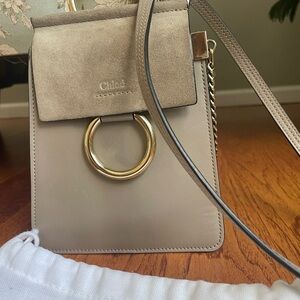 Chloe mini suede, calfskin bag in Motty grey